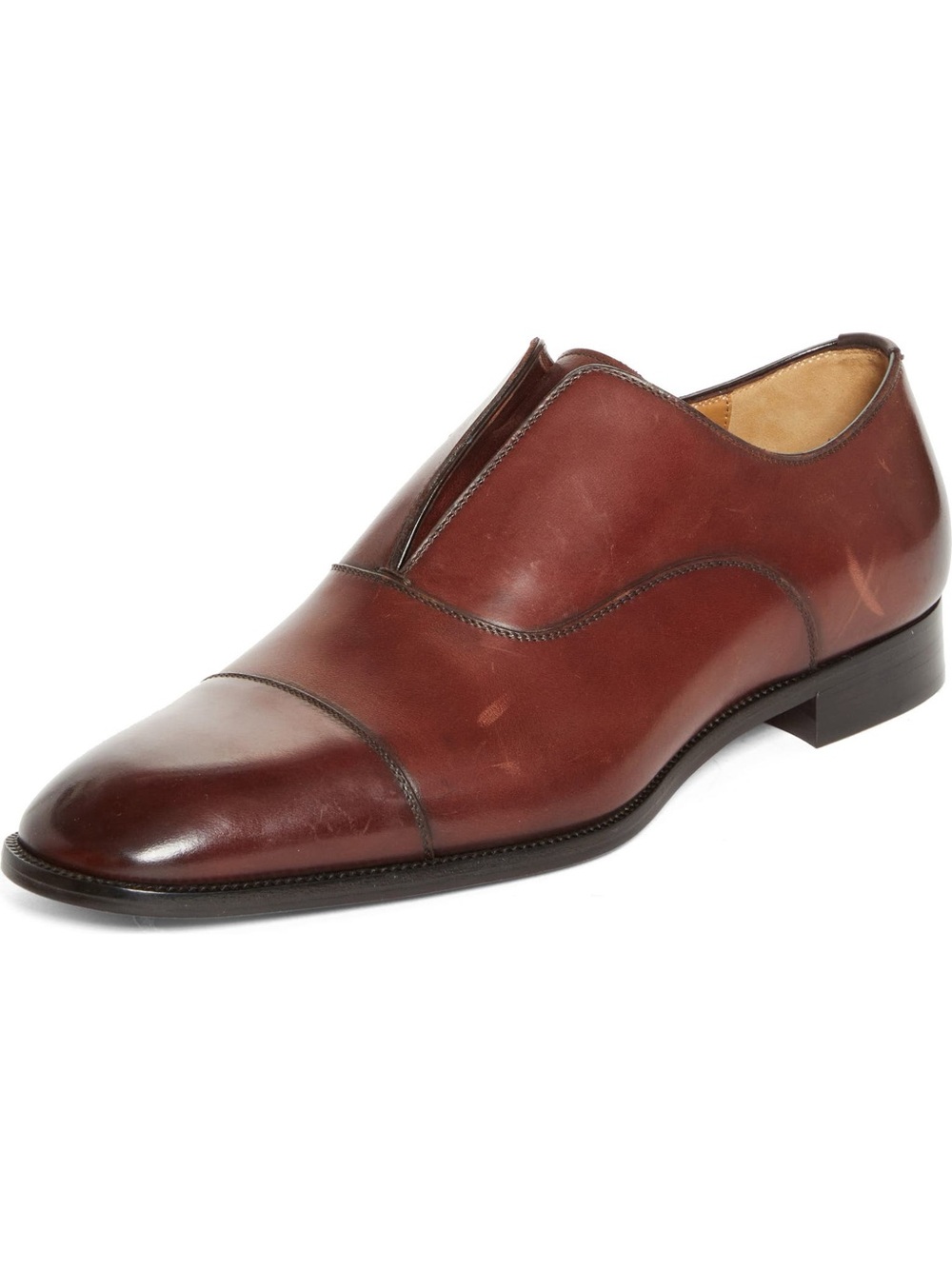 Christian Louboutin Alpha Male II Cap Toe Slip-On Shoes in Cuoio Brown